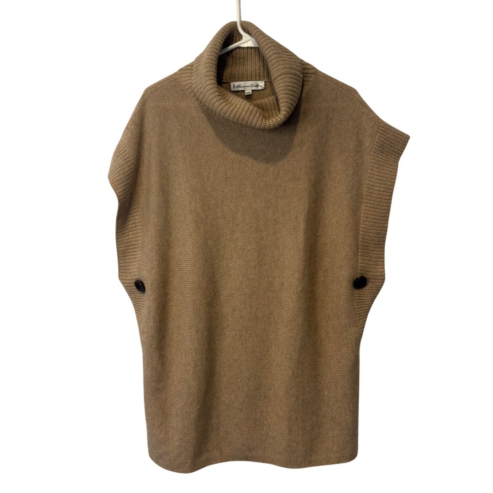 Maison de Papillon‎ 100% Cashmere Turtleneck Poncho Sweater Tan Camel XS